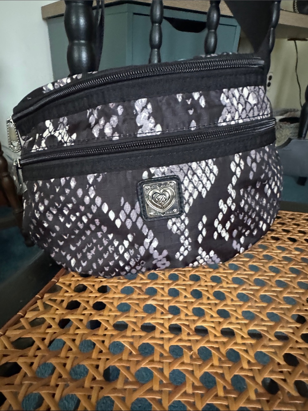 Brighton Black and White Snakeskin Cosmetic Crossbody